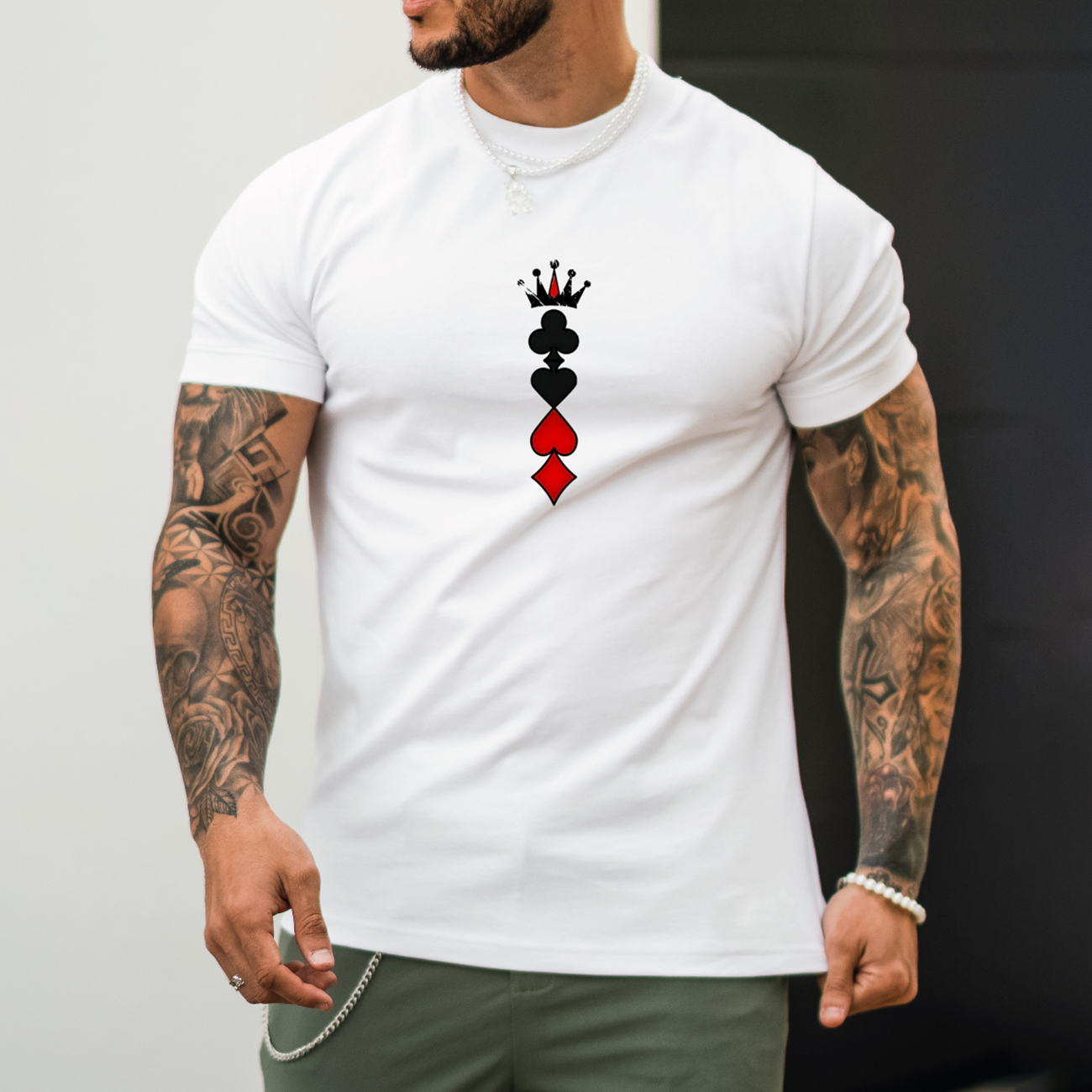 Poker Crown Print Men's Casual Slim Short Sleeve T-Shirt