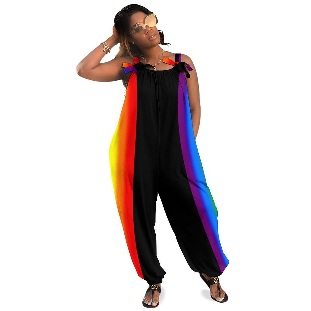 Pastel Rainbow Stripes Gay Pride Lgbt Support Boho Vintage Loose Overall Corset Jumpsuit Without Top