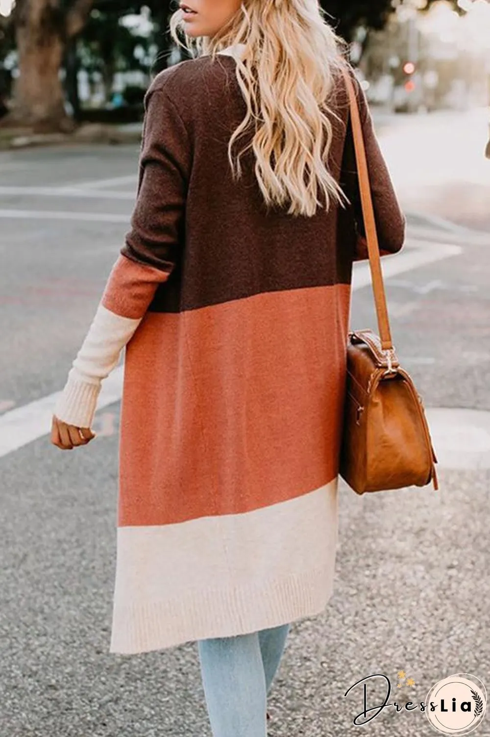 Three-color Striped Stitching Long Cardigan (4 Colors) P15909