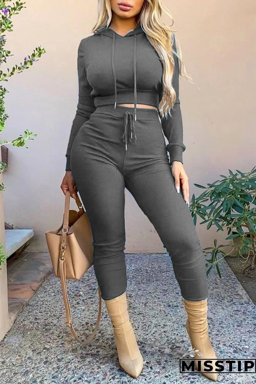 Black Casual Solid Basic Hooded Collar Long Sleeve Two Pieces