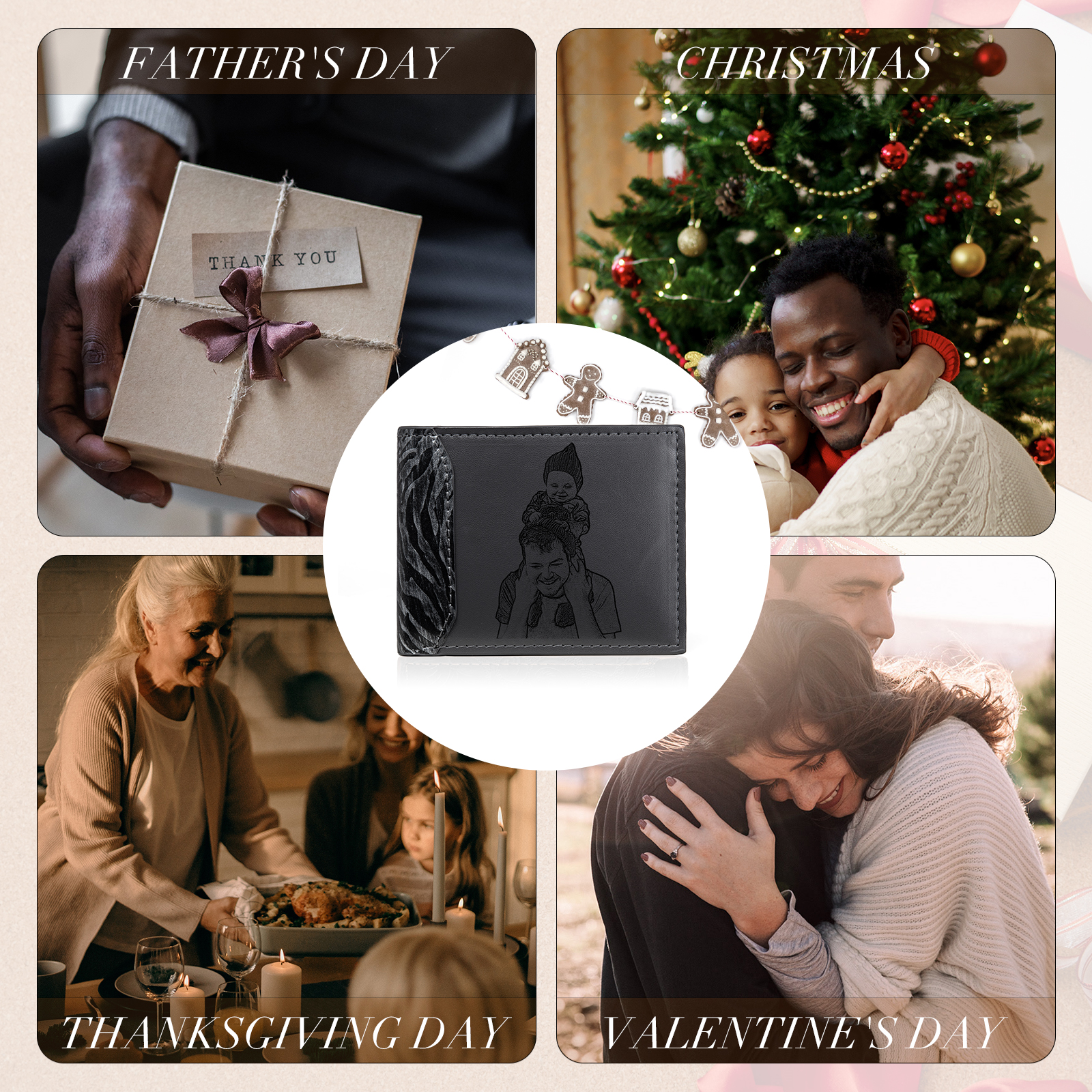 Personalised Photo & Text Billfold Wallet Custom Leather Wallet with RFID Blocking Gift for Men-Jessemade AU