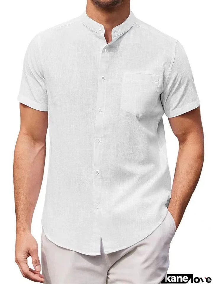 Male Cozy Short Sleeve Slim Fit Stand Collar Shirts