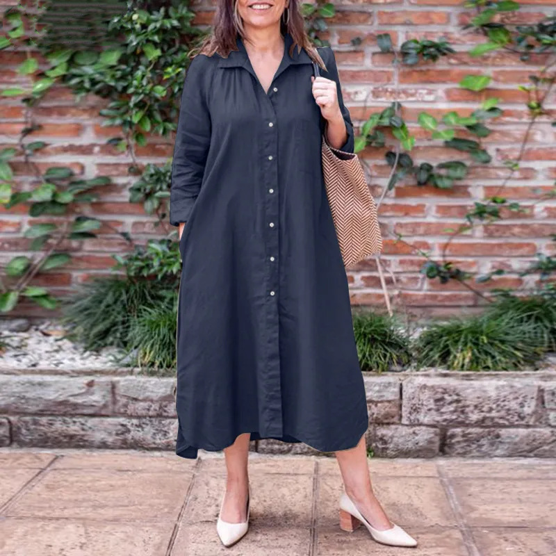 Plus Size Loose Cardigan Shirt Midi Dress