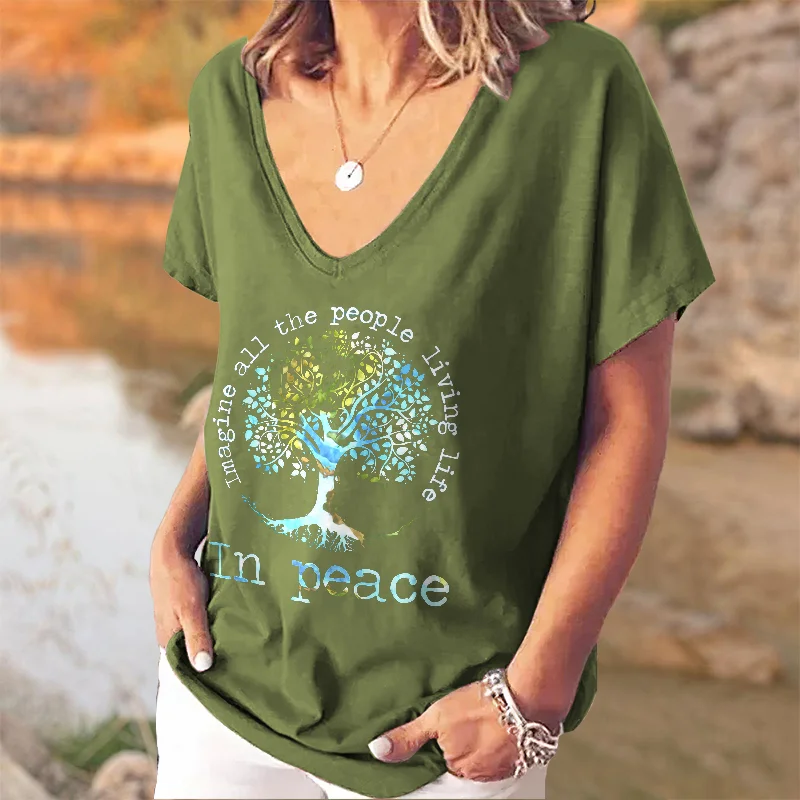 Imagine All The People Live Life In Peace Hippie T-shirt
