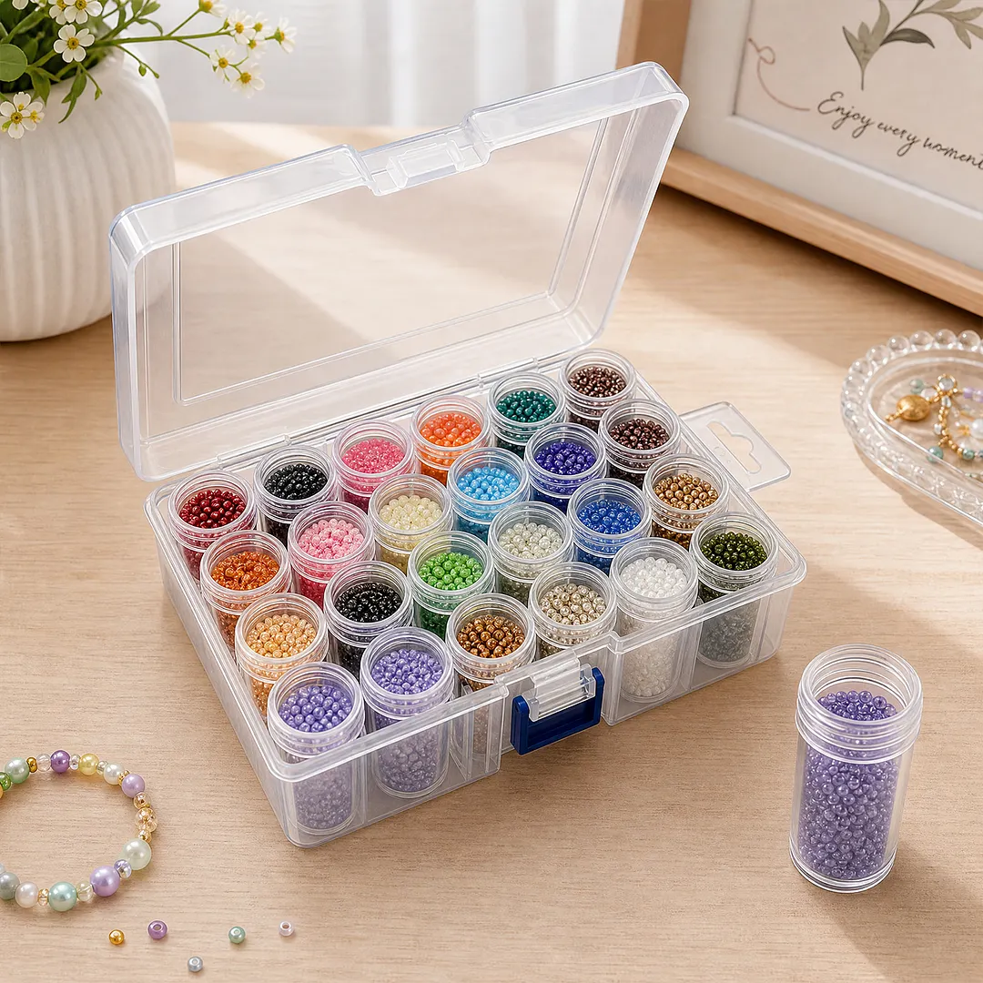 Diamond Painting Containers Multi Purpose Portable Plastic Case Box with Stickers & Compartments Arts Crafts Storage Bottle for Hardware Rhinestone