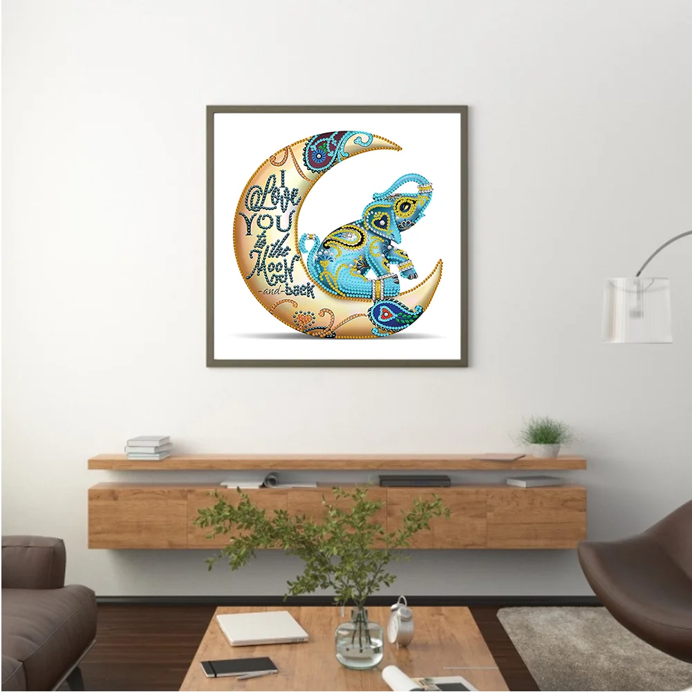 Diamond Painting - Partial Special Shaped Drill - Moon Elephant(30*30cm)
