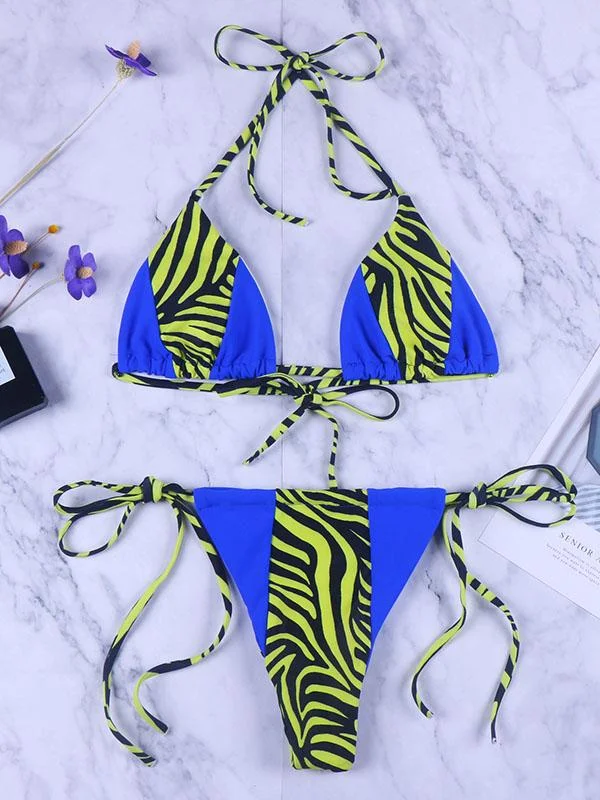 Lace Up Contrast Scrunch Bikini Set