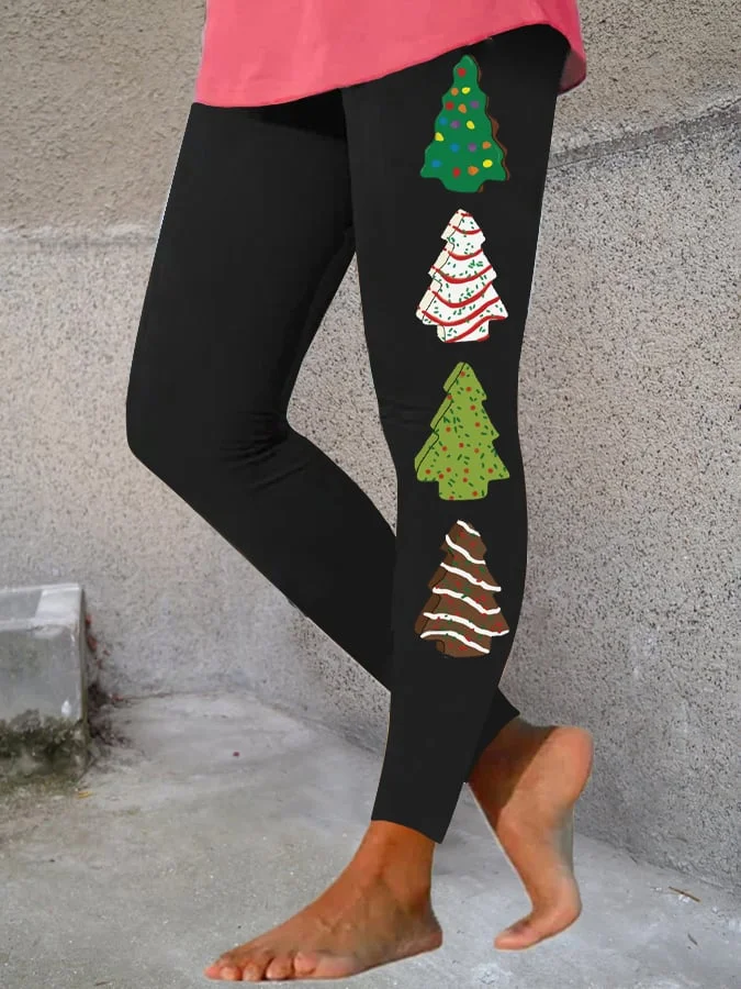 Women's Christmas Tree Cakes Print Stretch Leggings