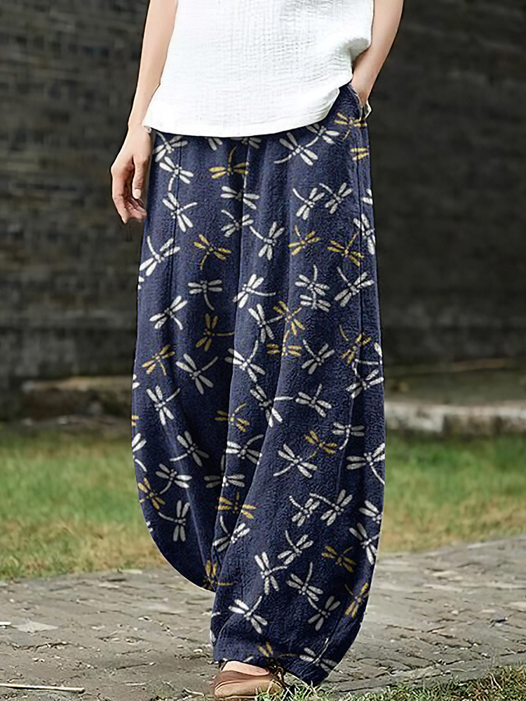 Comstylish Women‘s Farm Dragonfly Cozy Linen Blend Pants