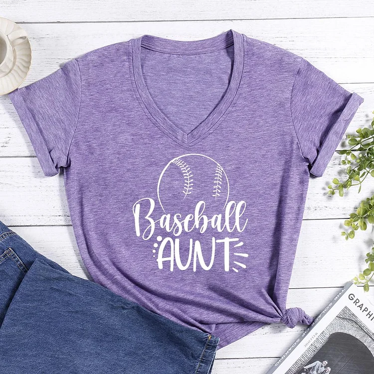 Baseball Aunt V-neck T Shirt-Annaletters
