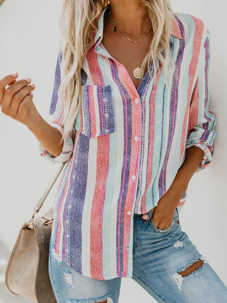 MULTICOLOR STRIPE LONG SLEEVE BLOUSE