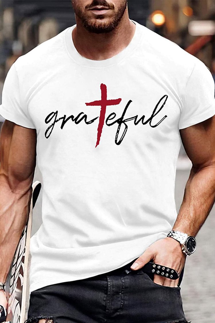 Tiboyz Grateful Cross Cotton Crew Neck T-Shirt
