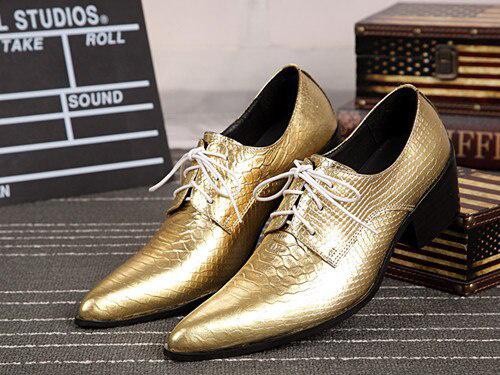 GOOSHOE Zapatos Hombre Mens Shoes High Heels Pointy Shoes Black Leather Formal Shoes Men Snake Skin Loafers