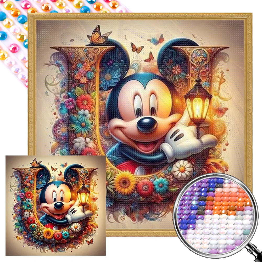 Partial AB Diamond Painting - Full Round Drill - Mickey Minnie Letters(Canvas|35*35cm)