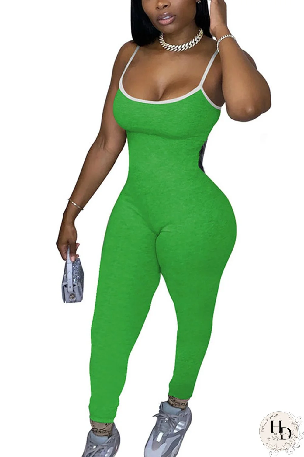 Black Fashion Sexy Solid Polyester Sleeveless Slip Jumpsuits