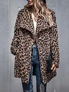 Leopard Print Lapel Long Sleeve Warm Coat