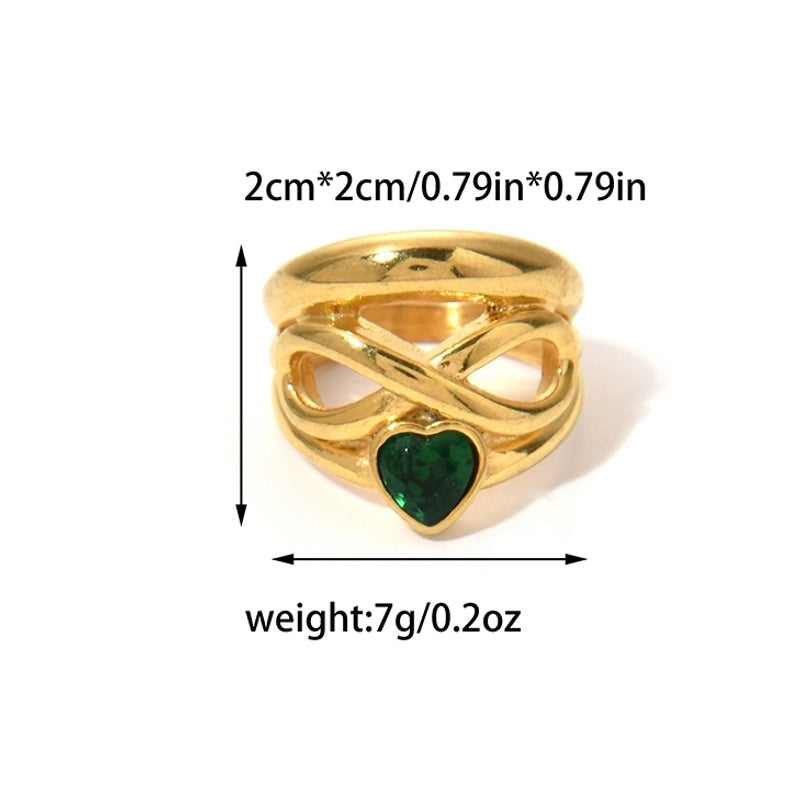 Vintage Style Modern Style Commute Heart Shape Twist 304 Stainless Steel Zircon 14K Gold Plated Plating Hollow Out Inlay Rings