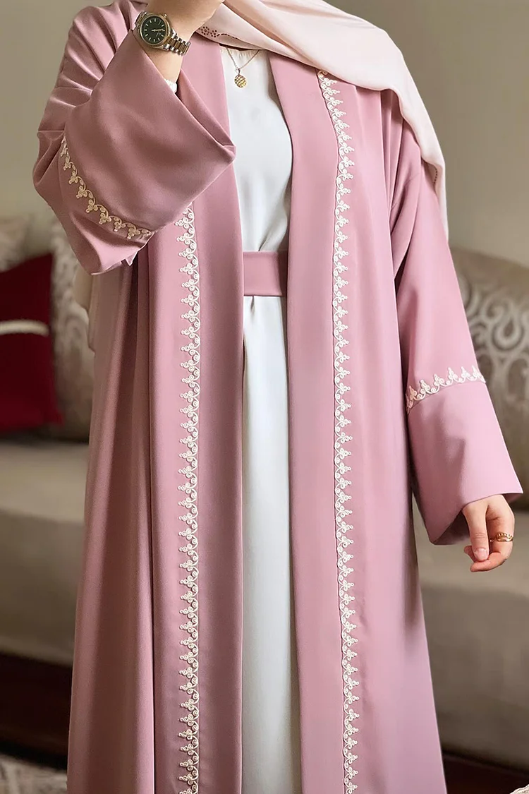 Embroidery Long Sleeve Abaya Maxi Dresses Colorblock Matching Set [Pre Order]