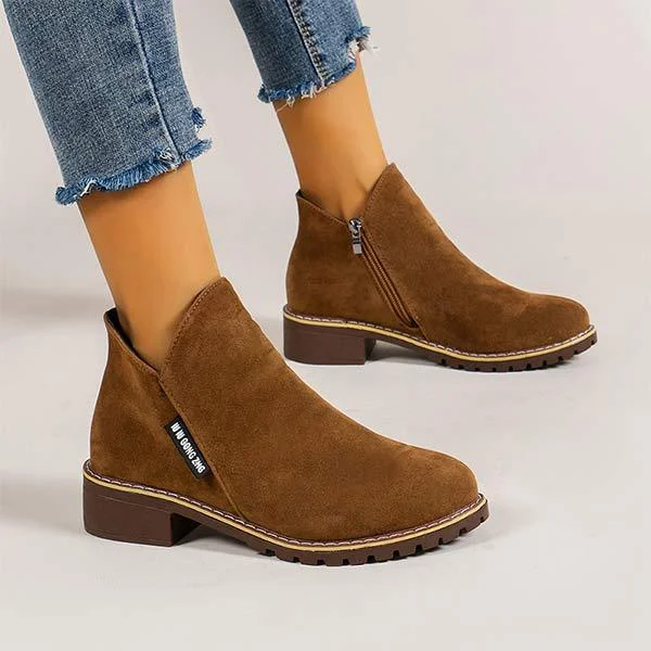 Women'S Simple Low Heel Side Zipper Booties 48048322