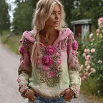 Bohème Style Rose Pink To Green Gradient Hoodie Sweater - Image 2