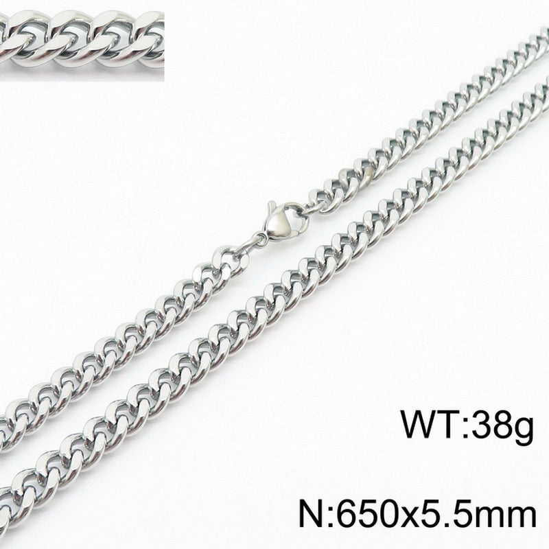 Fashion Simple Bracelet Stainless Steel Six-Sided Grinding Chain Choker Necklace