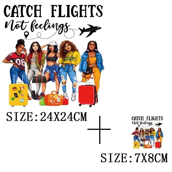 Traveling Girls Iron On Transfers For Hoodies DIY Washable Thermal Stickers On T-shirt Funny Design On Clothes Patches Appliqued
