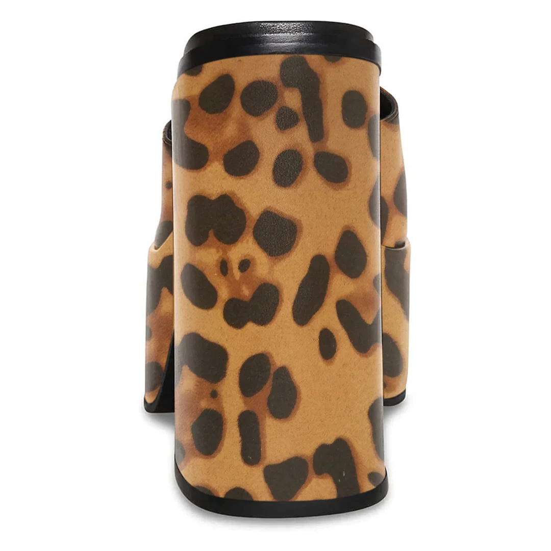 Leopard Printed Vegan Leather Square Toe Wide Band Heel Platform Mules