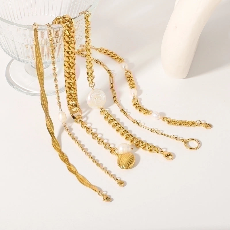 Hip-Hop Vintage Style Solid Color Stainless Steel 18K Gold Plated Freshwater Pearl Bracelets In Bulk4