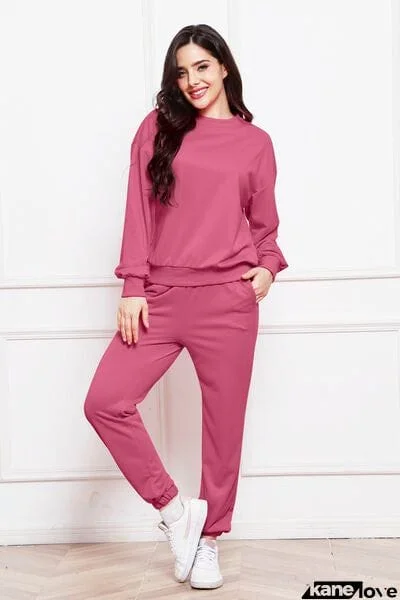 Round Neck Long Sleeve Sweatshirt and Pants Set