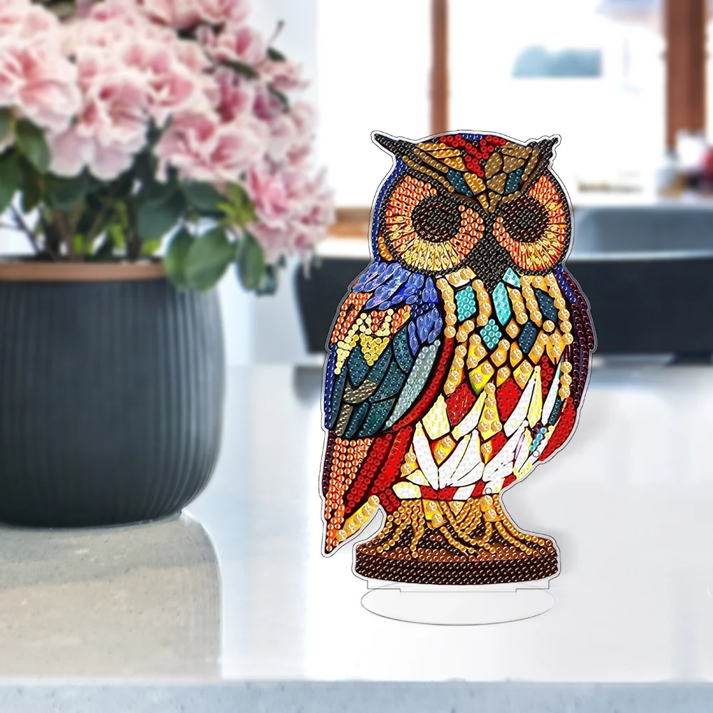 DIY Owl Acrylic Single-Sided Diamond Painting Desktop Decoration with Light for Office Desktop Decor