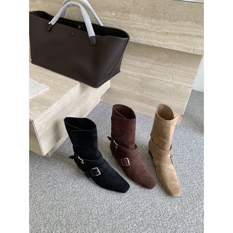 Breakj Breakj Vintage Skinny Skinny Short Boots Women's Shoes 2025 New Autumn And Winter Brown Martin Boots French Western Ankle Boots