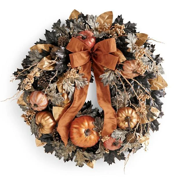 Pumpkin Gilded Harvest Elegant Fall Wreaths Halloween Door Wreath | AvasHome