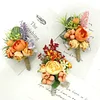 10PCS Autumn Wedding Bridal Groom Orange Pumpkin Themed Catering Guests Corsage Boutonniere Wrist Artificial Flower Bouquets