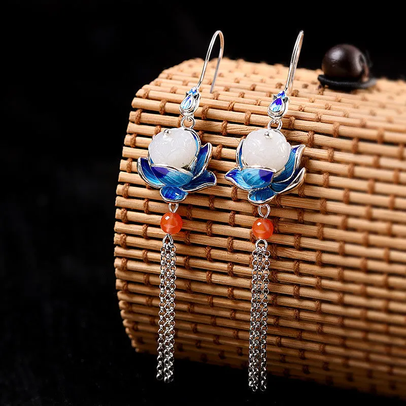White Jade Blessing 925 Sterling Silver Bracelet Necklace Earrings Ring