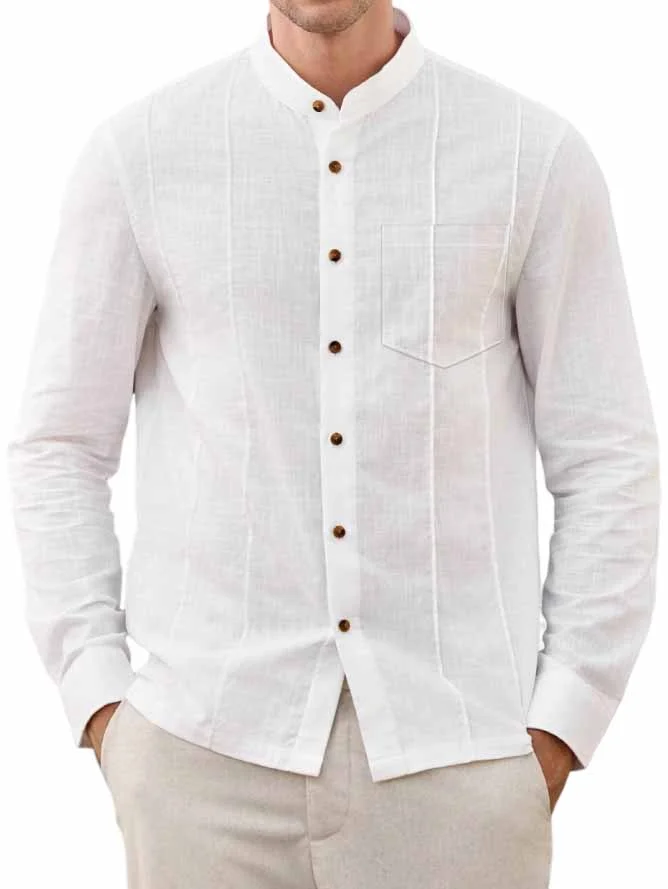 Men's Fashionable Casual Comfortable Stand Collar Pocket Long Sleeve Shirt