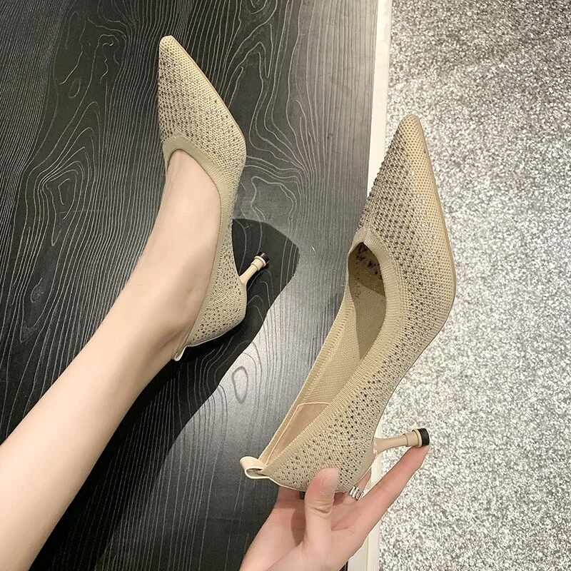 Yengm New Mesh Breathable Thin Heels Shallow Pointed Toe Fashion Ladies Casual Women's Shoes Red High Heels Zapatos De Mujer