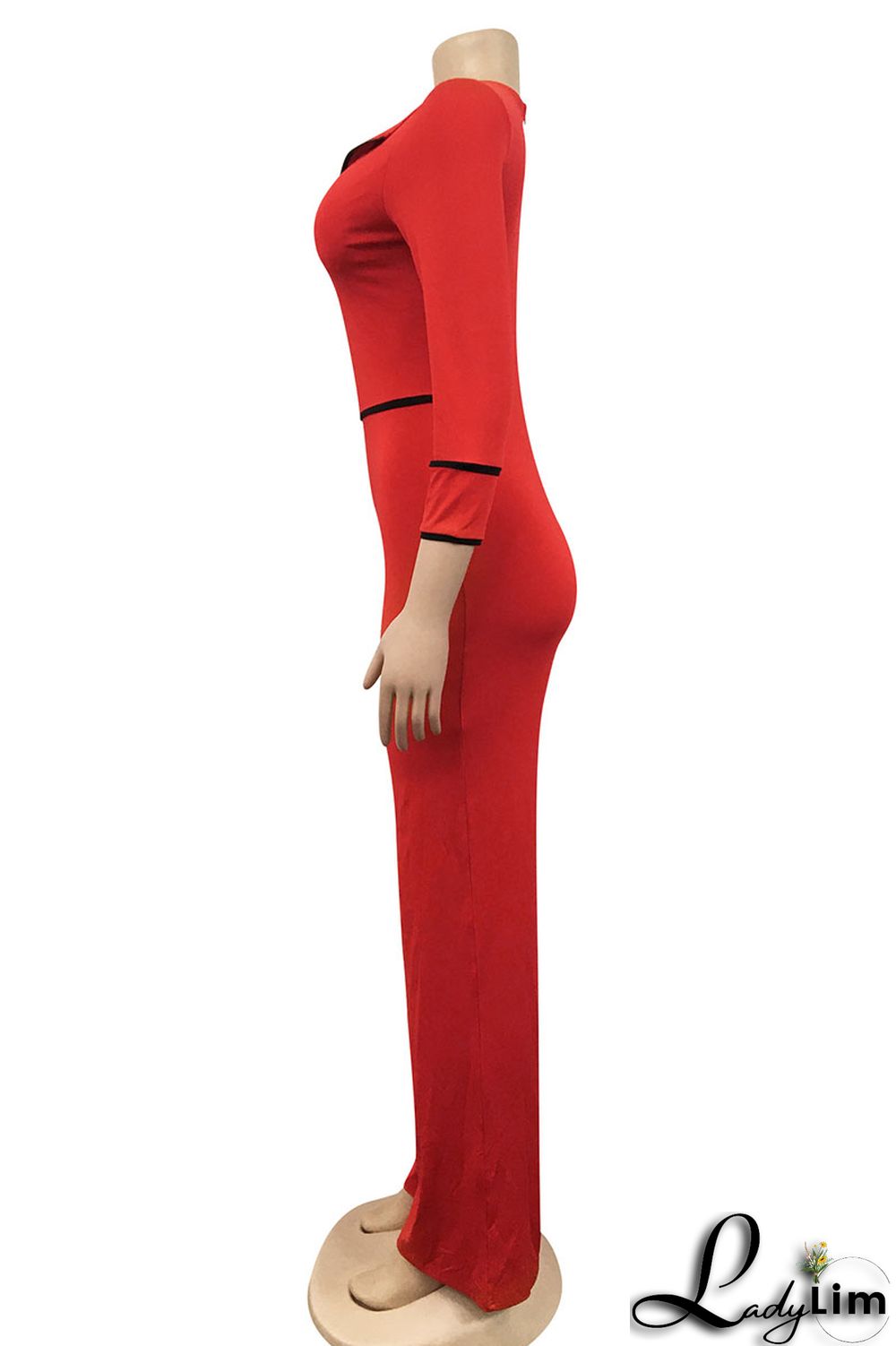 Red Fashion Casual Solid Patchwork Turndown Collar Regular Jumpsuits