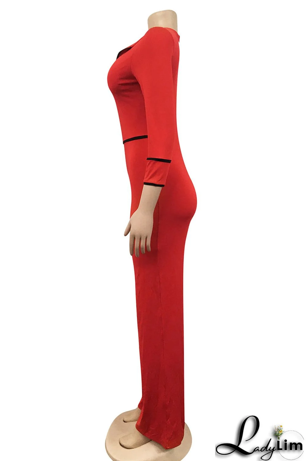 Red Fashion Casual Solid Patchwork Turndown Collar Regular Jumpsuits