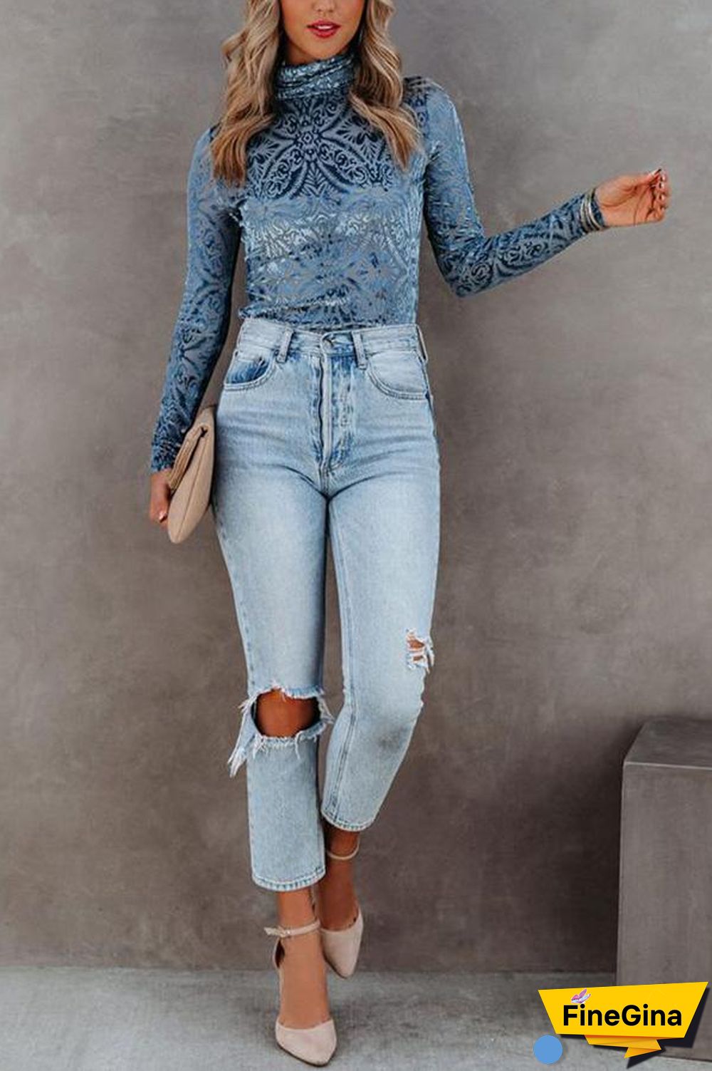 Velvet Burnout Turtleneck Top