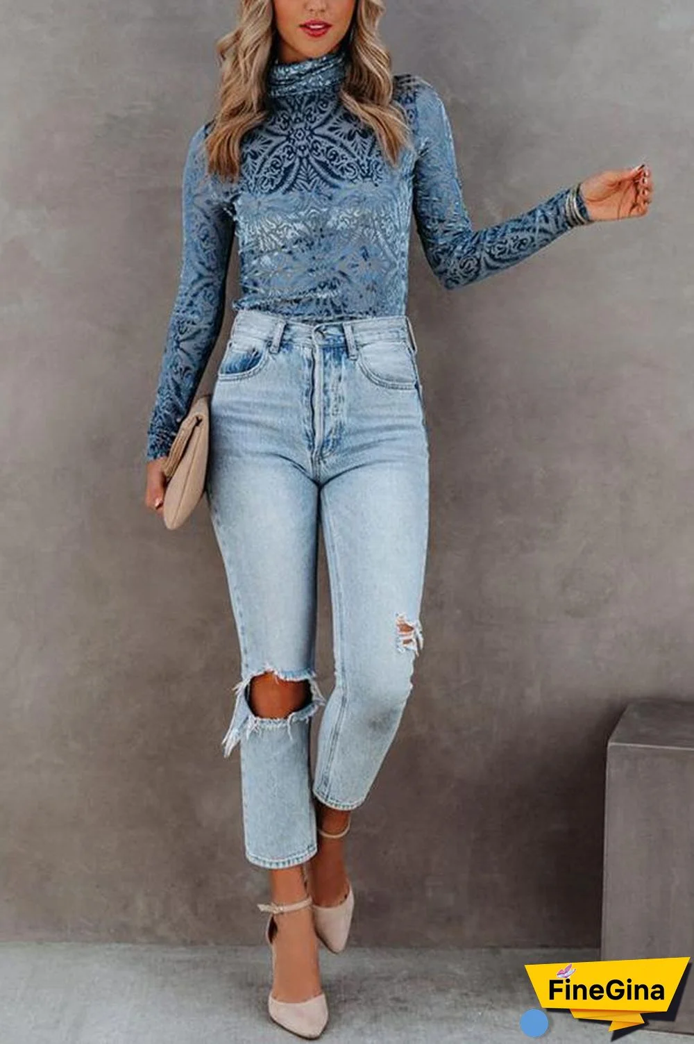 Velvet Burnout Turtleneck Top