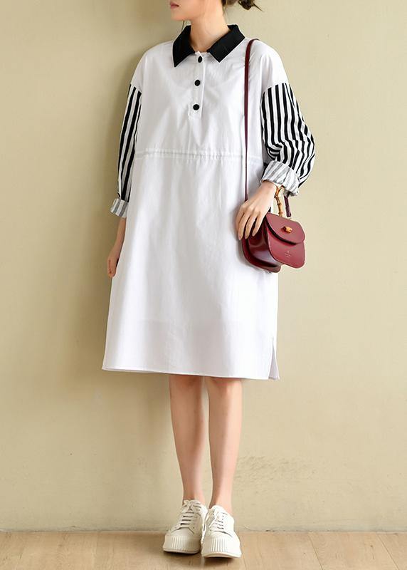 VCSHOES Peter Pan Collar Striped Dresses Big Hem Cotton Dress