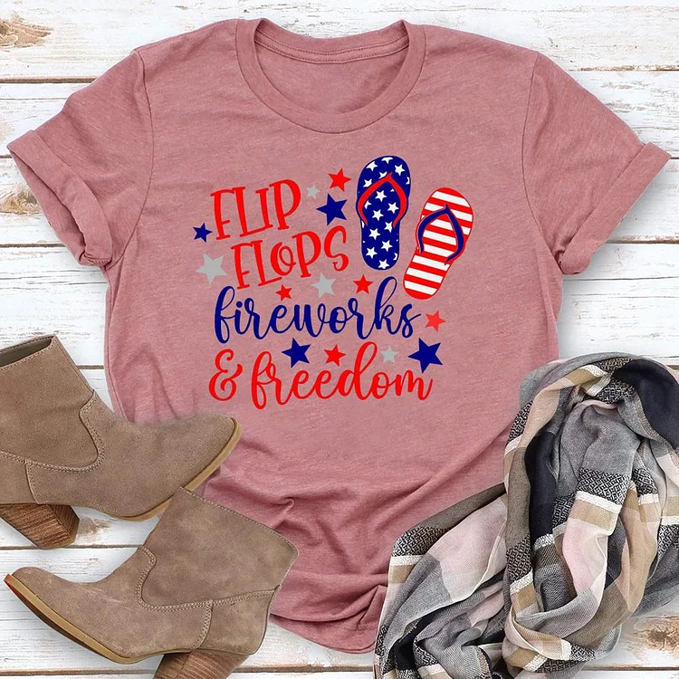 Flip flops fireworks and freedom Round Neck T-shirt-018233