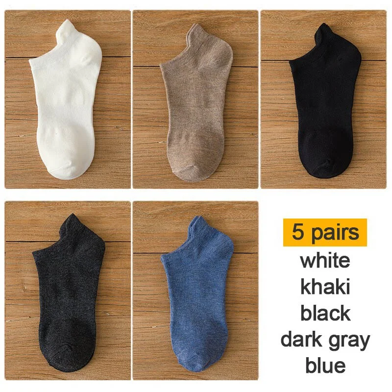 FINETOO 10pieces=5pair/lot Summer Cotton Man Short Ankle Socks Fashion Breathable Man Boat Socks Comfortable Casual Socks 38-44