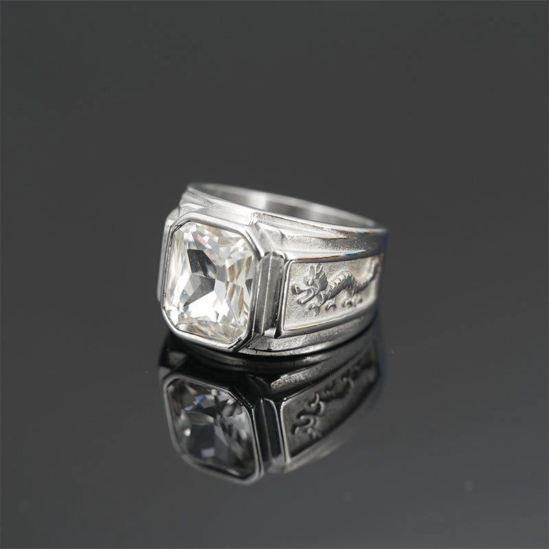 Minimalist Shiny Dragon Titanium Steel Inlay Gem Unisex Rings