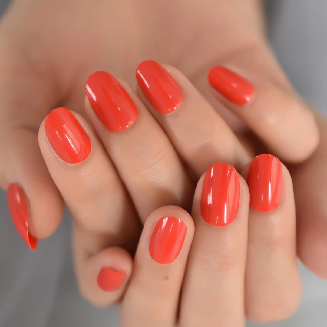 Full Cover False Nails Short French Nail Art Tips Solid Red Press On Nails gel Faux Ongles Forms-Nail Inspo