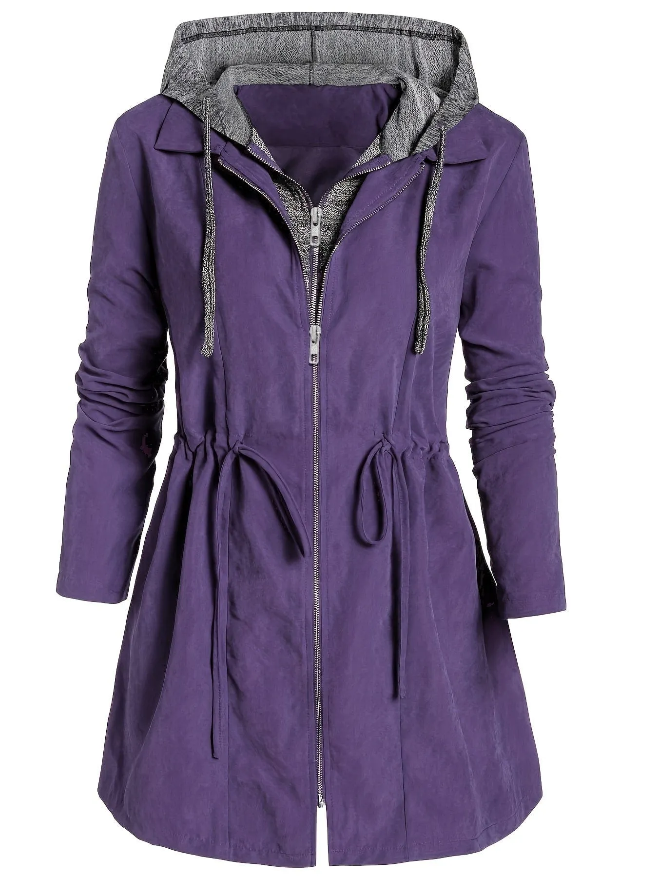 Ruched Hooded Coat Plus Size