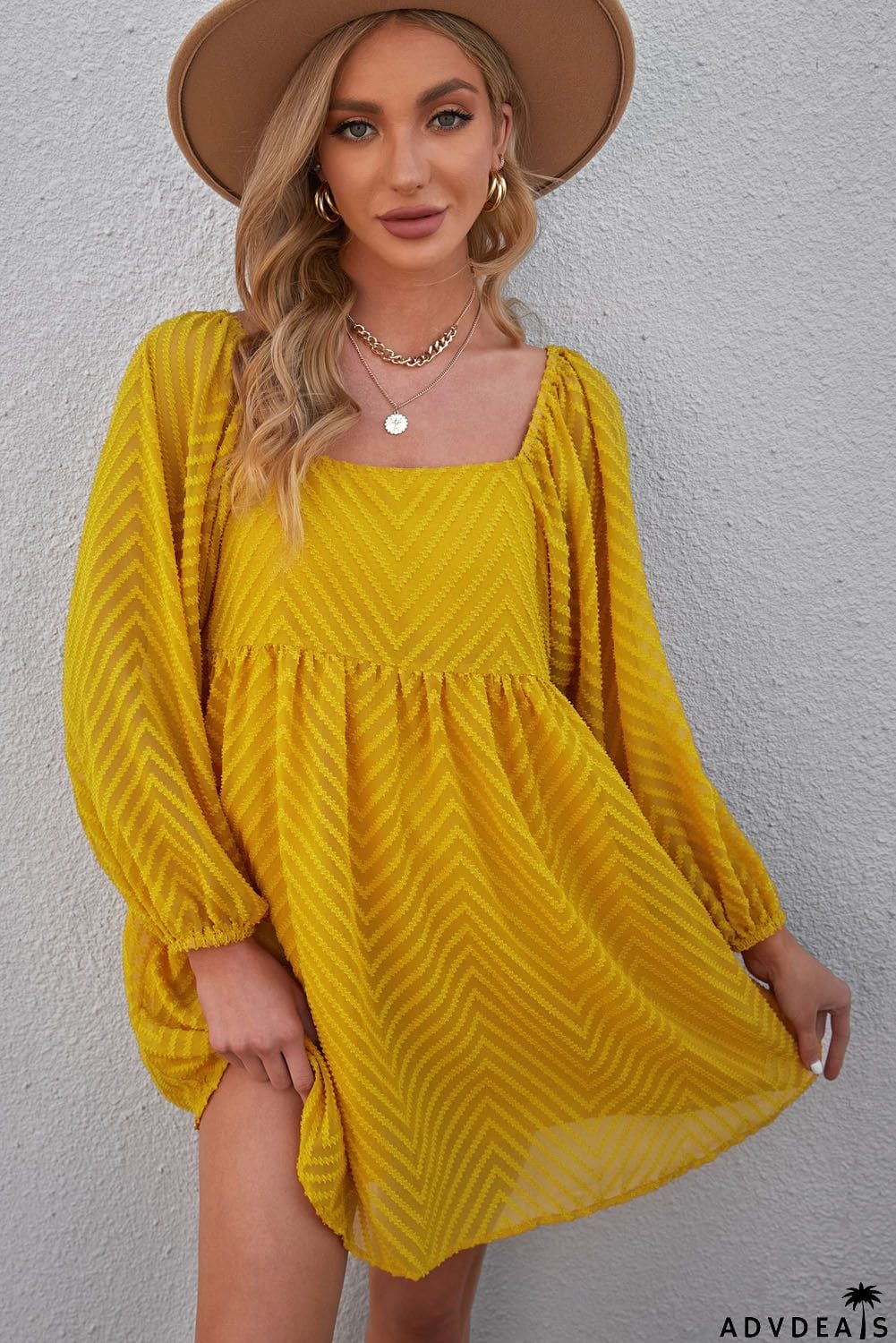 Textured Square Neck Mini Dress