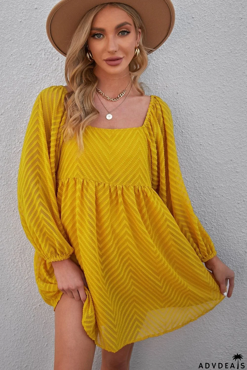 Textured Square Neck Mini Dress