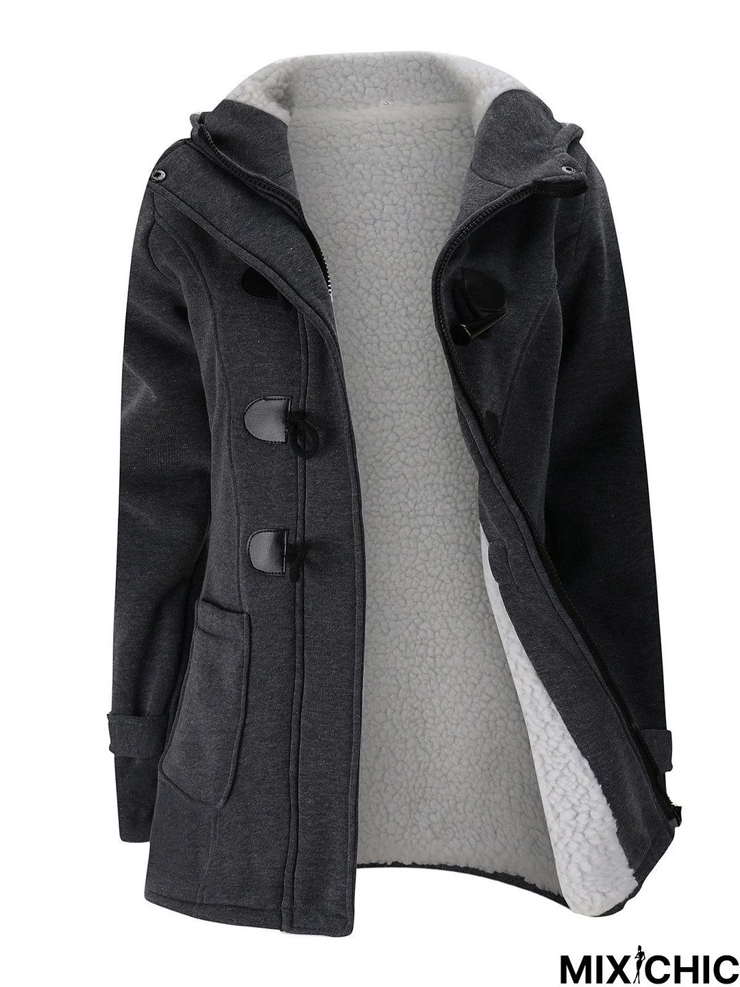 Casual Long Sleeve Solid Buttoned Zipper Pockets Coat