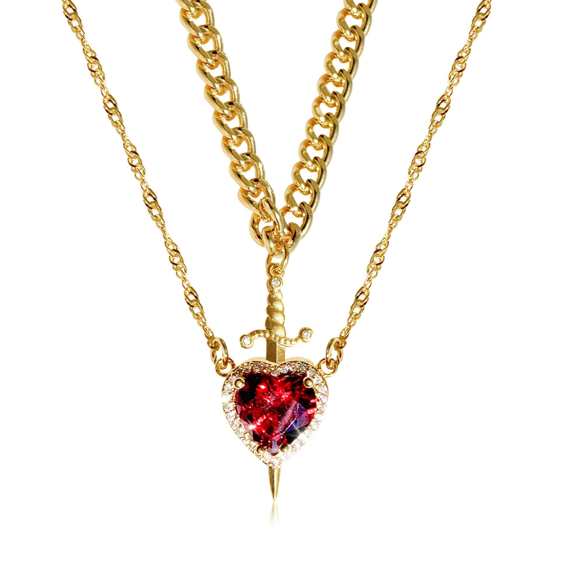 Loveyoufancy Couple Jewelry - Heart and Sword Necklace-Huntsman Necklace-Sword Necklace